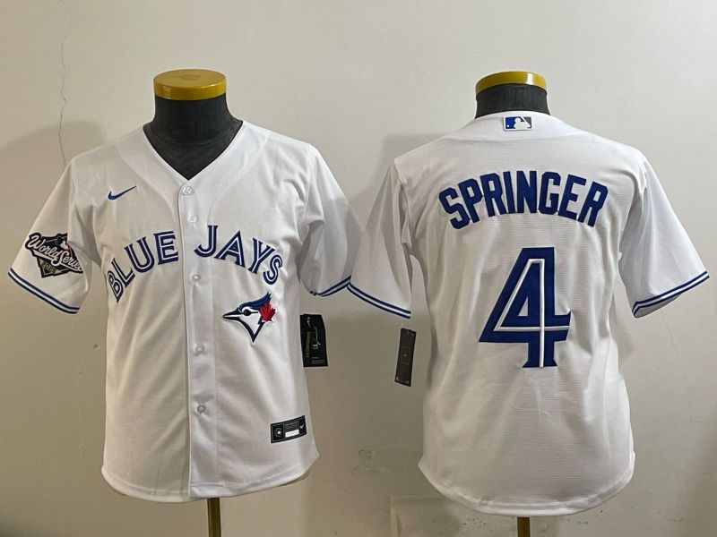 Youth 2025 Nike Toronto Blue Jays #4 Springer White Game MLB Jersey 02